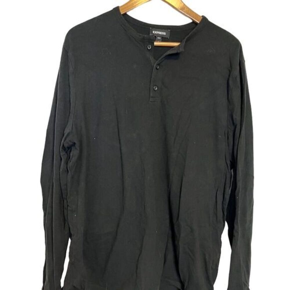 EXPRESS Men's XL Henley T-Shirt Black Long Sleeve Big & Tall